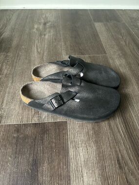 Birkenstock Black metallic Suede Adjustable Buckle Clog